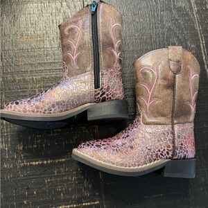 Old West Toddler Girl Brown and Pink Sparkle Cowboy Boots size 8